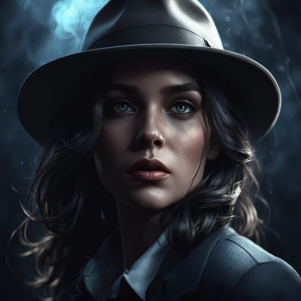 Moody Film Noir Woman in Fedora Hat Glaring with Intensity