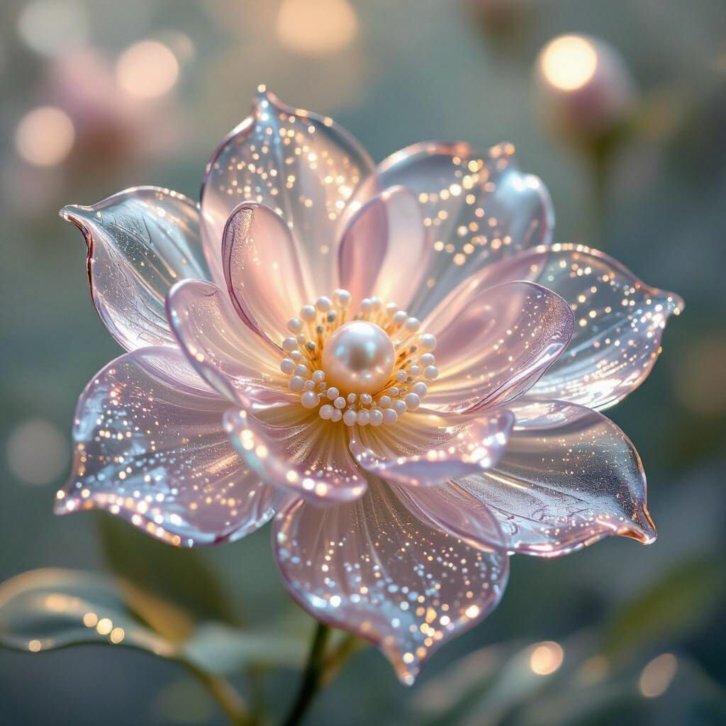 Glass Flower with Pearl Center in Chihuly Style