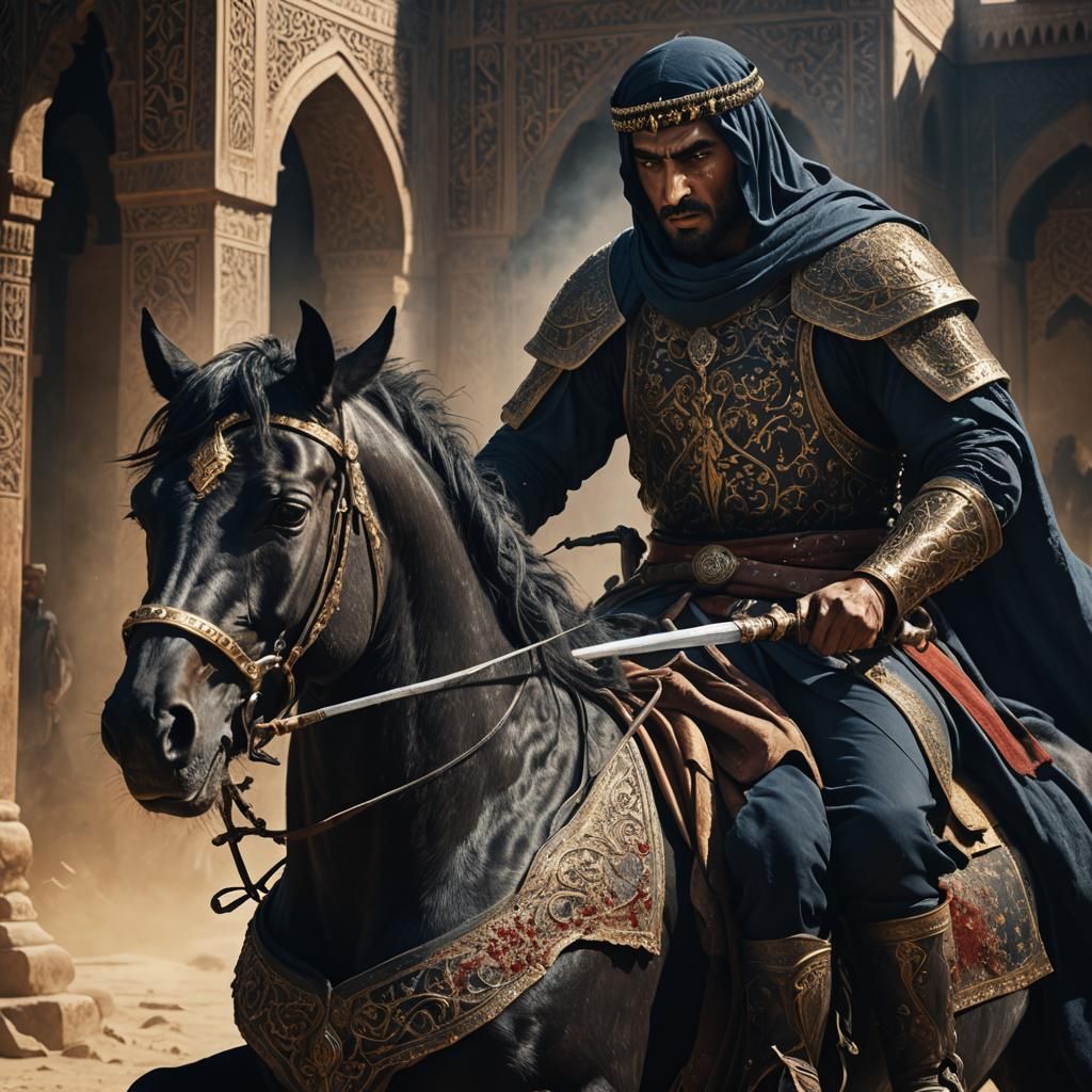 Arab Warrior on Horseback with Dripping Sword