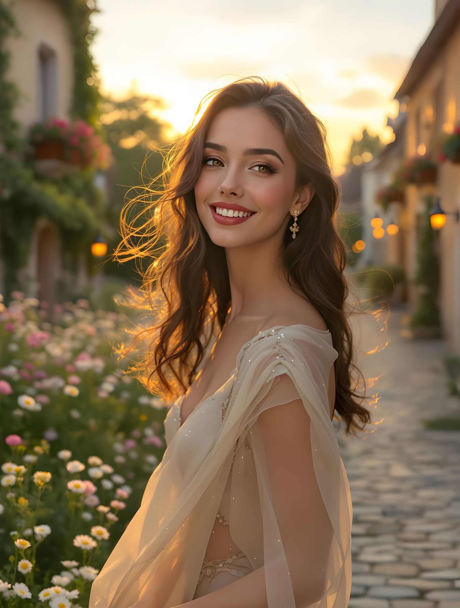 Radiant Woman in Golden Sunlight, Pre-Raphaelite Portrait