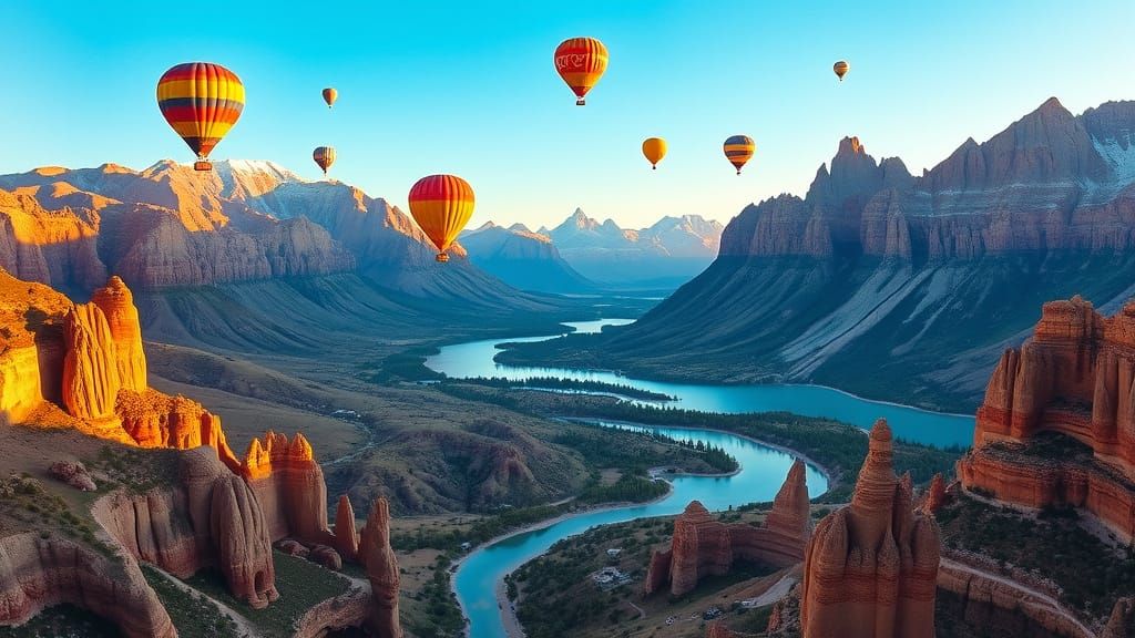 Hot Air Balloons at Sunrise over Serene Valley