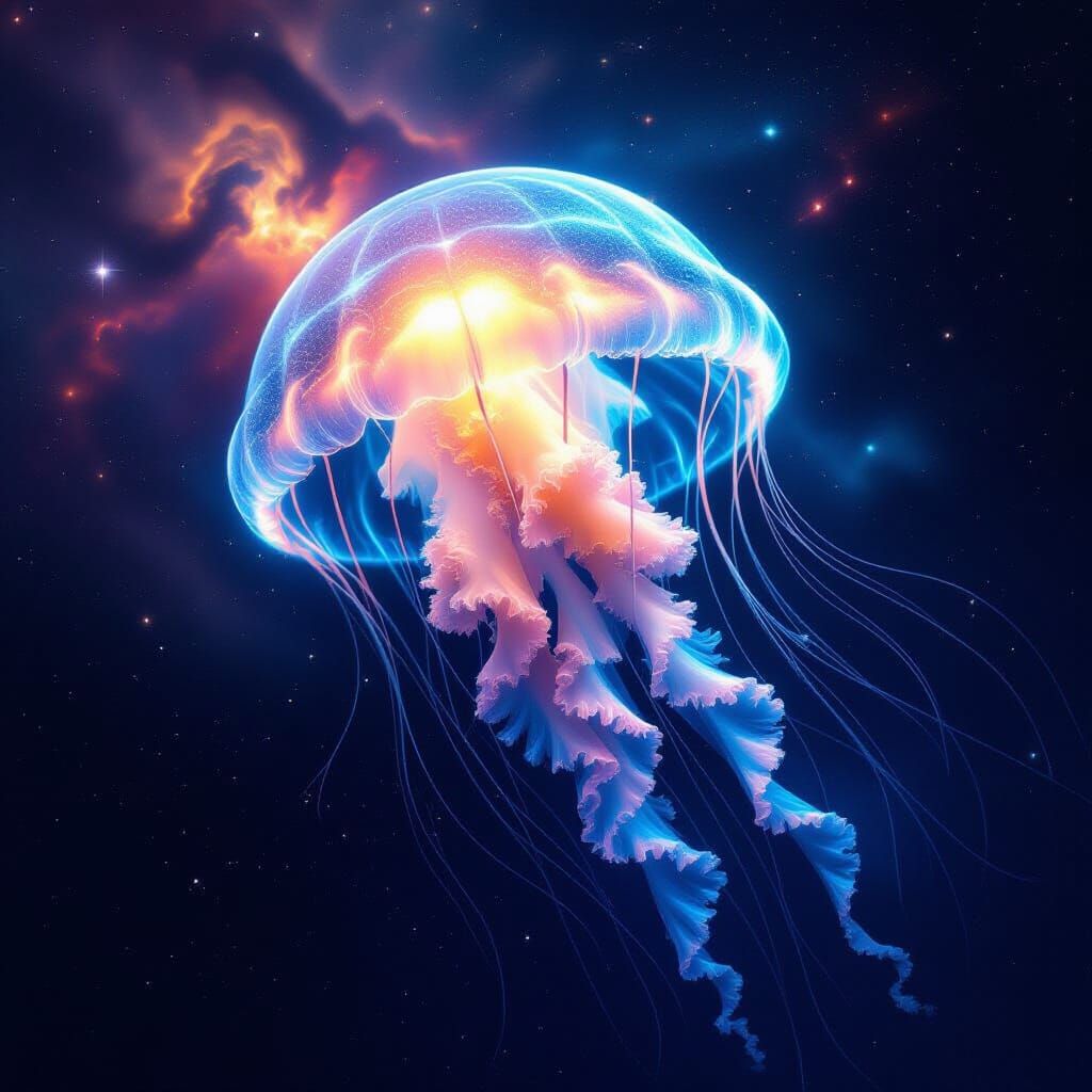 Bioluminescent Jellyfish in Cosmic Ocean