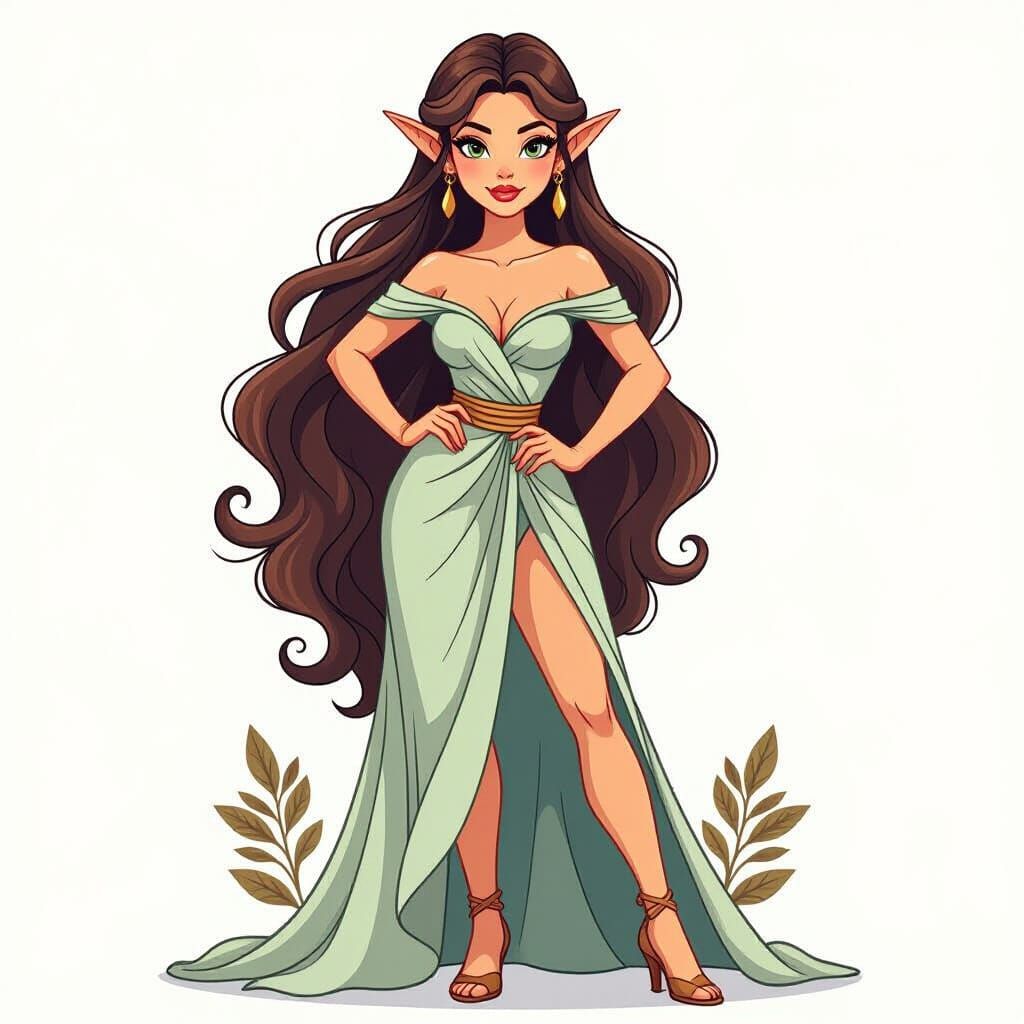 Beautiful Elf Woman Coloring Page Illustration