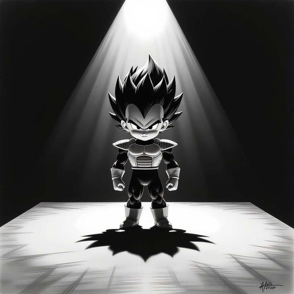 Charcoal Drawing of Realistic 3D Vegeta Figurine