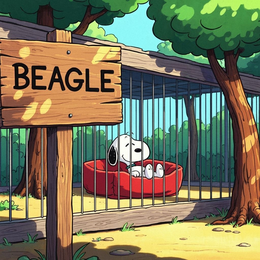 Cartoon Beagle Lounging in Zoo Enclosure
