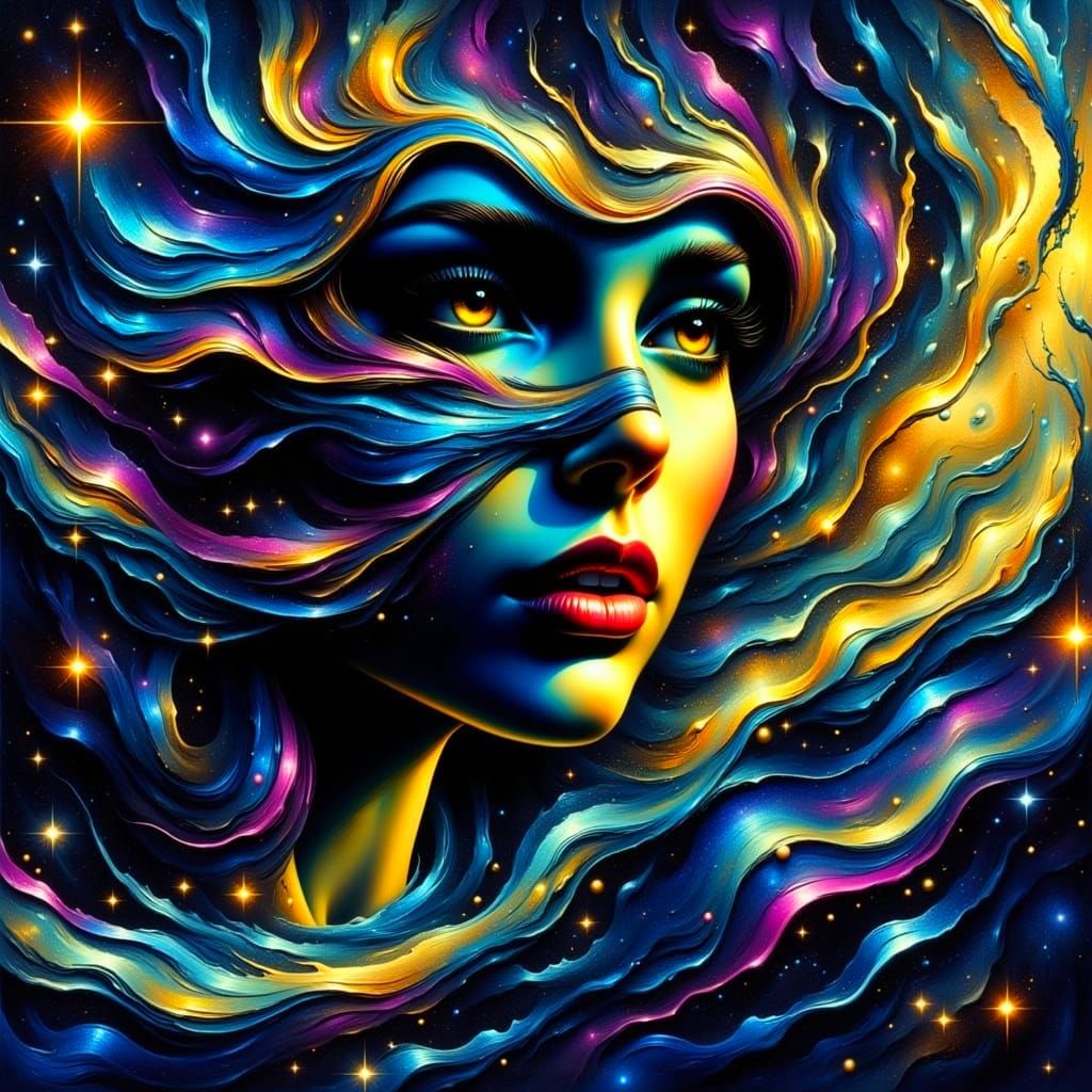 Surreal Oil Painting of Iridescent Tears in the Night