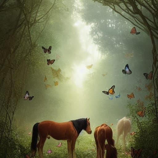 Clydesdales in Overgrown Jungle, Detailed Concept Art