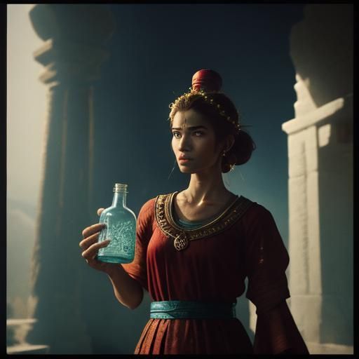 Genie Emerges from Ancient Bottle, Cinematic Still