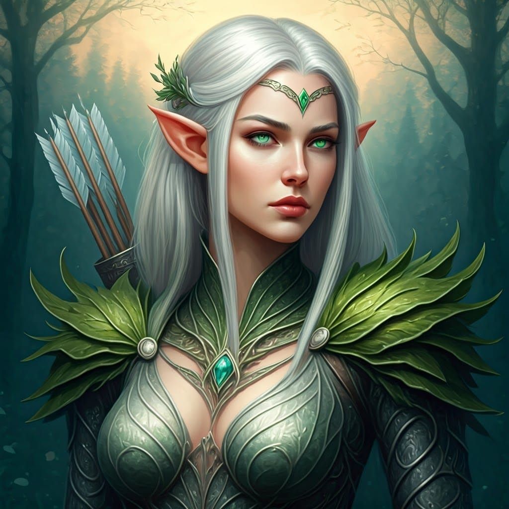 Elegant Elven Woman Portrait in Watercolor Fantasy Style