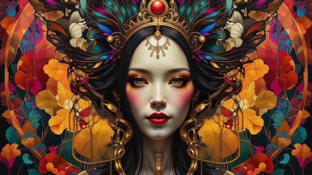 Ethereal Art Nouveau Portrait with Art Deco Details