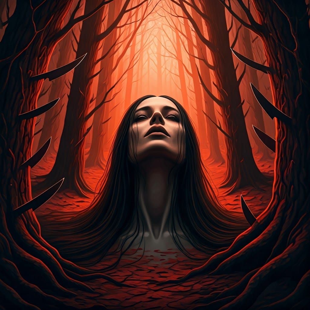Sinister Female Form in a Haunting Dark Forest