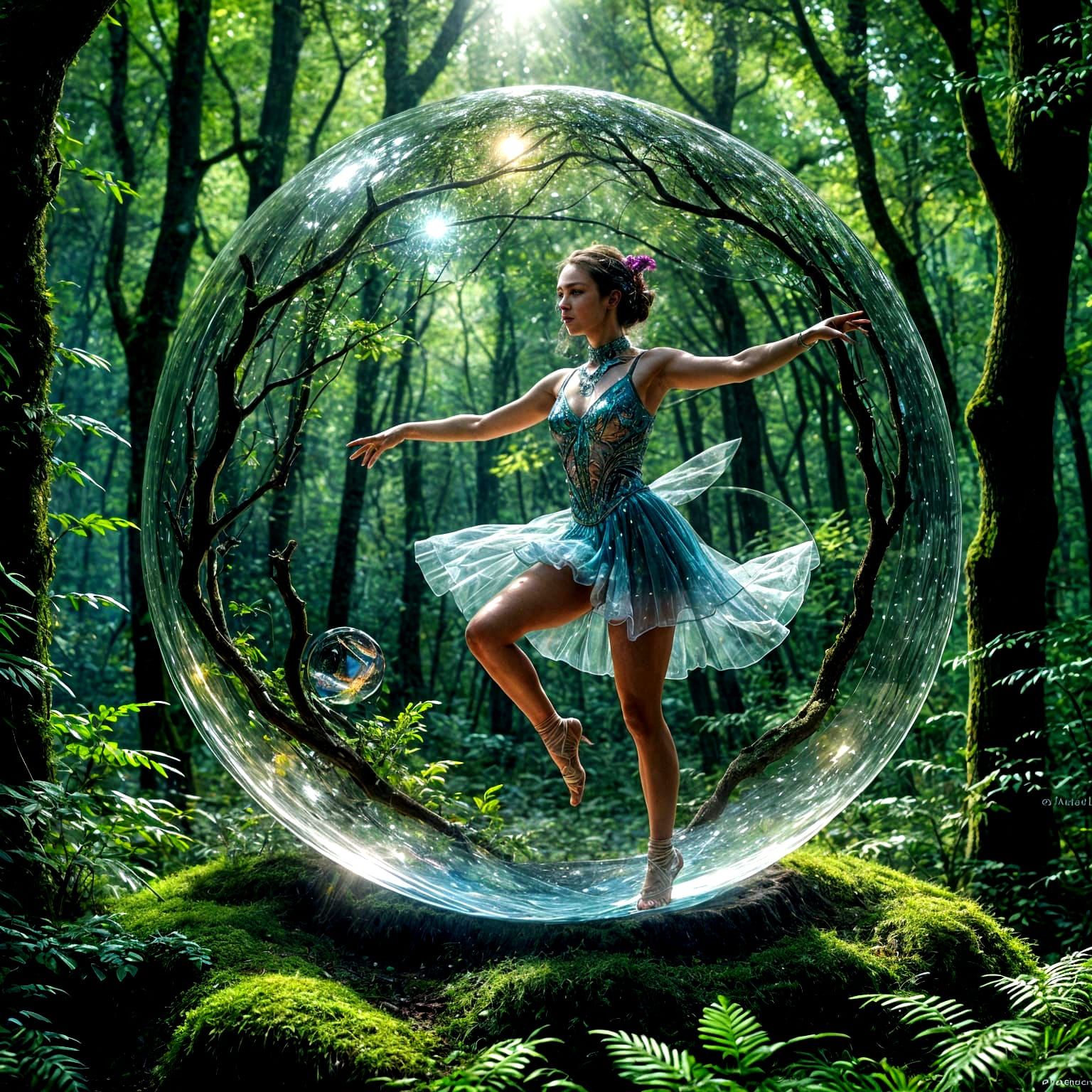 Dancer in Glass Orb: Macro Holographic Illustration