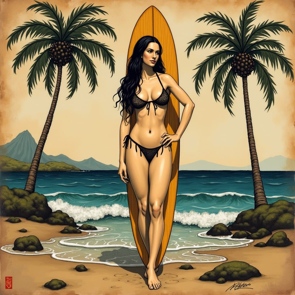 Mona Lisa on the Beach in Renaissance Style