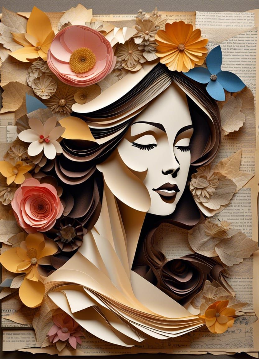 Princess Belle Recycled Collage Art, Mixed Media