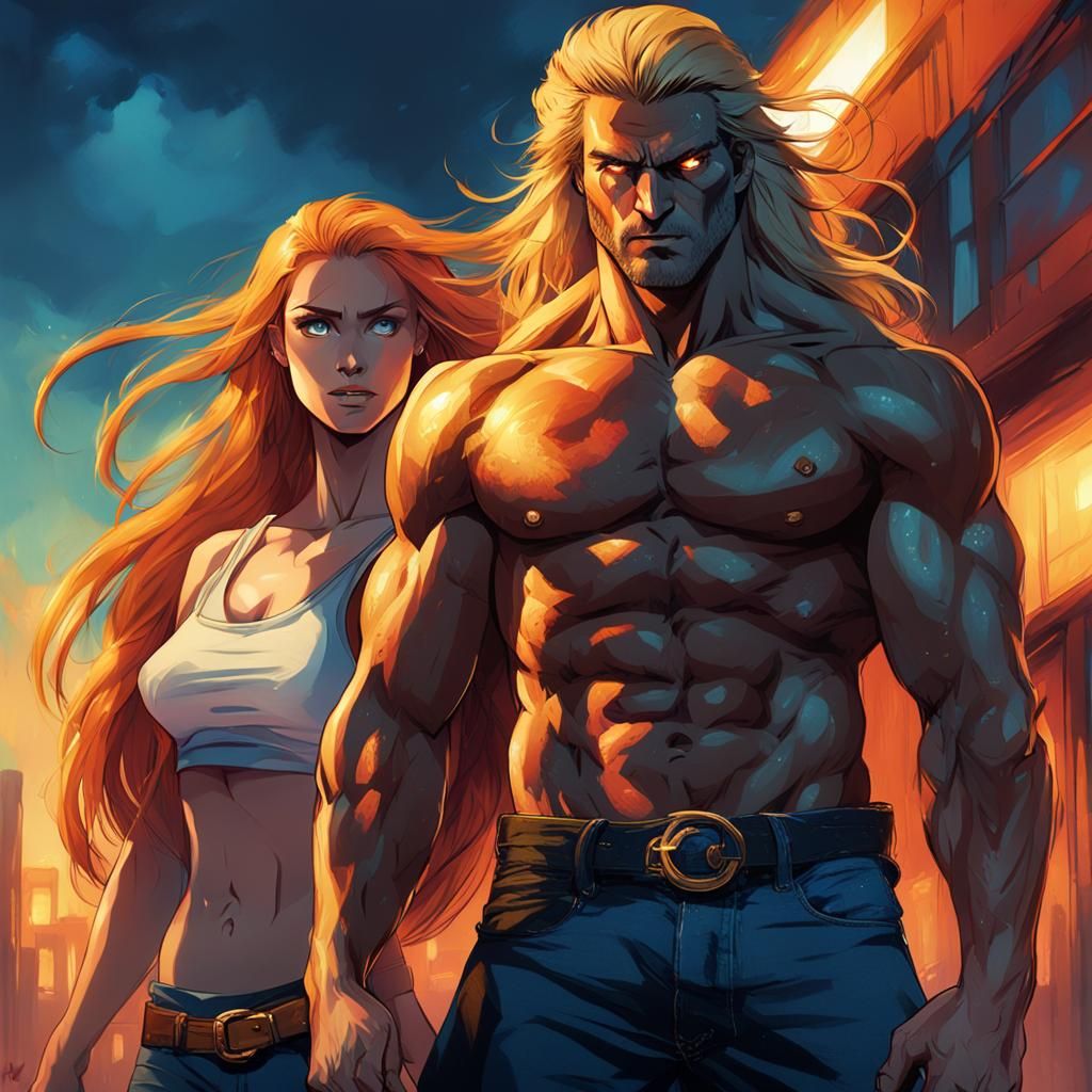 Epic Fantasy Warrior Glares at Redheaded Woman in Majestic L...