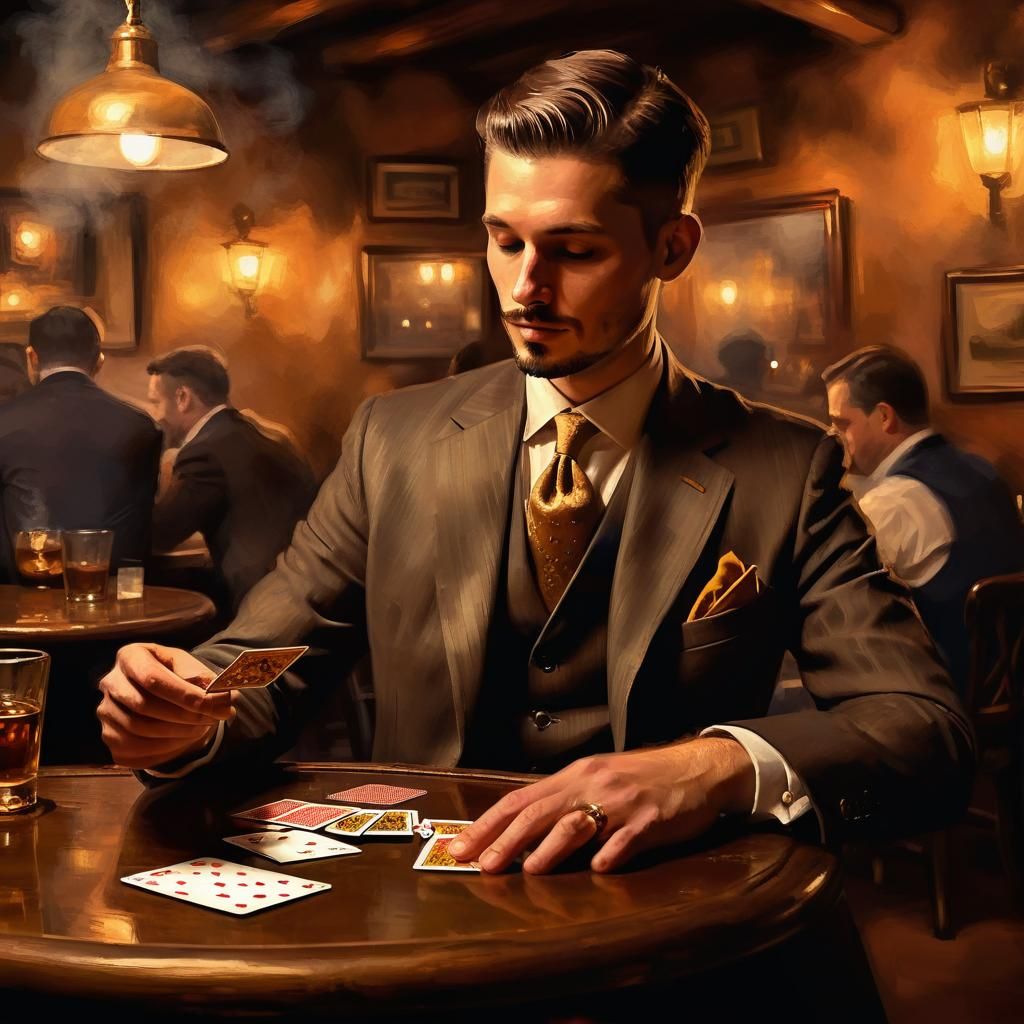 Gentleman Playing Cards in Post-Impressionistic Painting