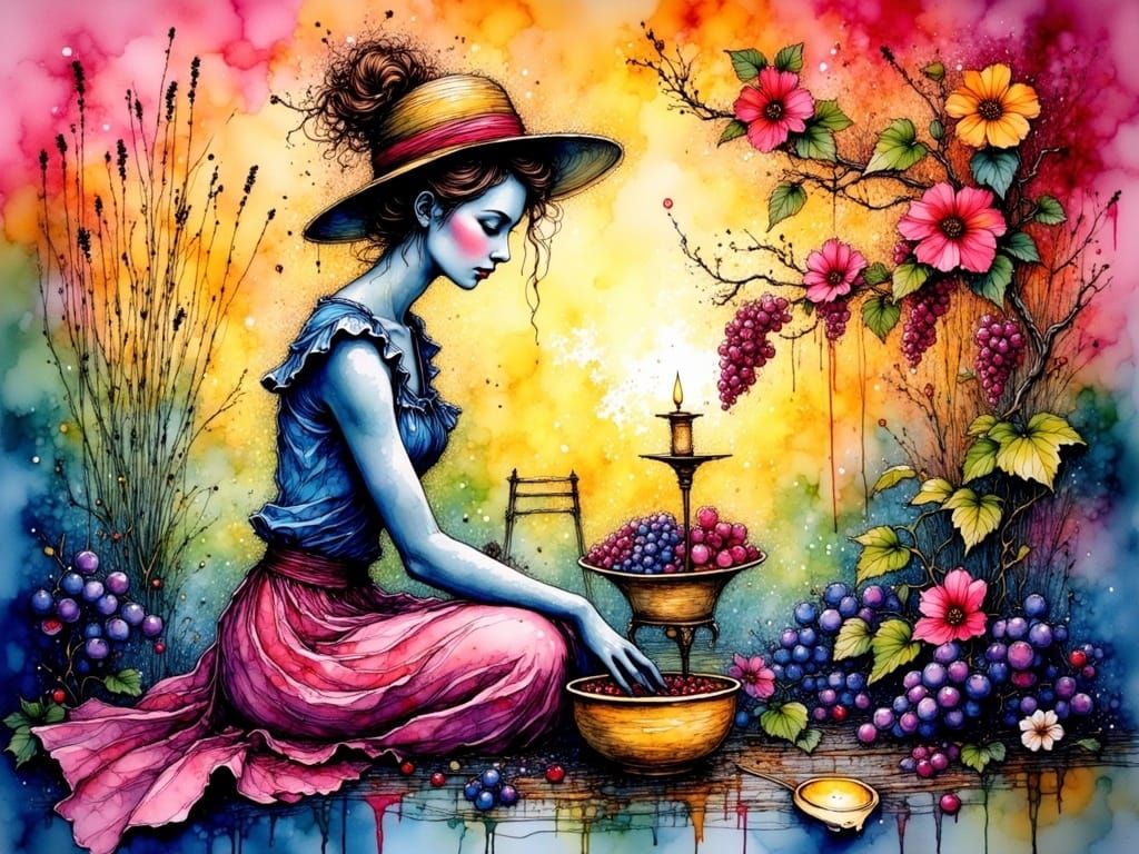 Vincent Van Gogh Inspired Portrait of a Woman Stomping Grape...