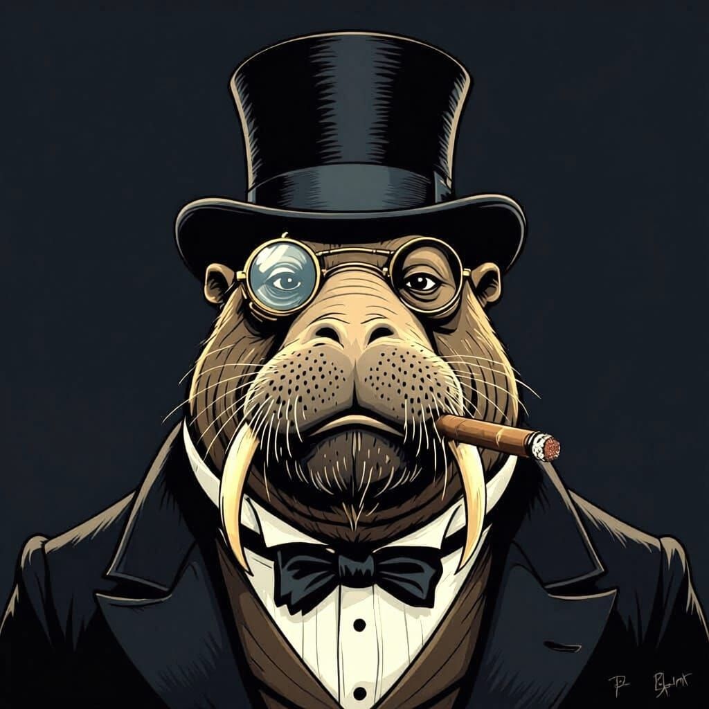 Dapper Walrus Gentleman with Monocle and Top Hat