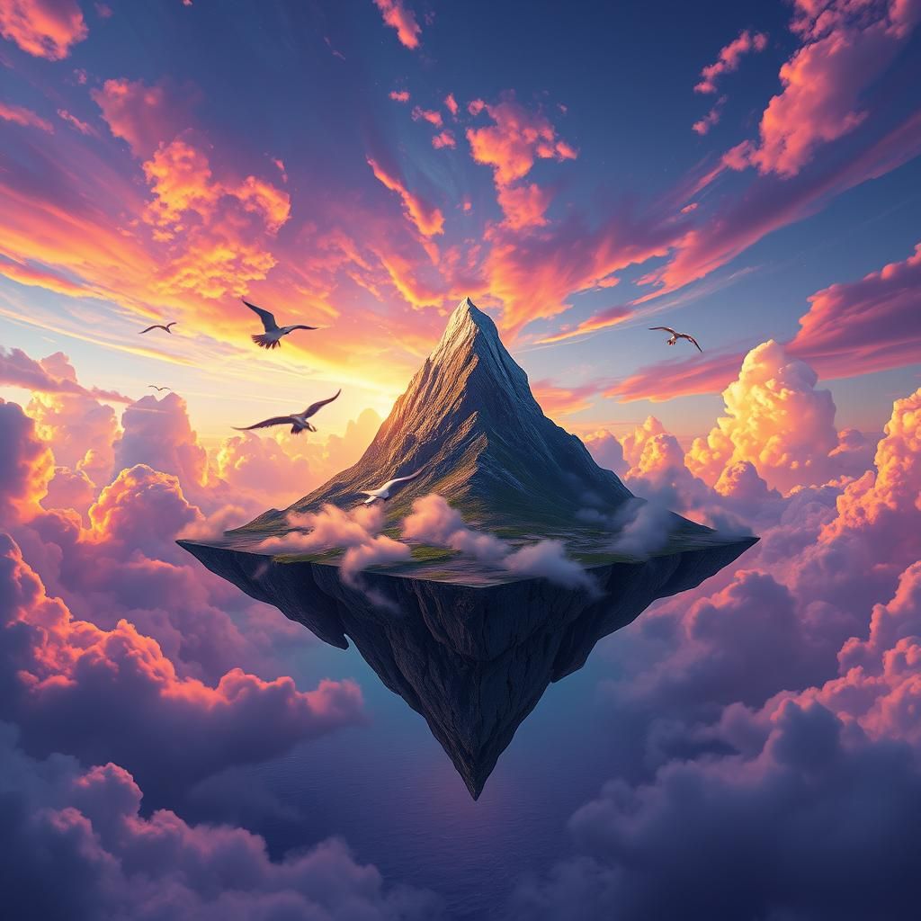 Fantasy Floating Island with Colorful Clouds