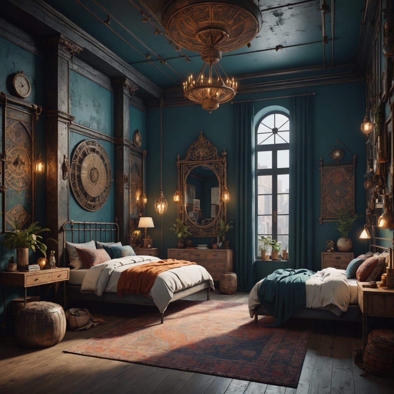 Industrial Boho Bedroom in Detailed Matte Painting