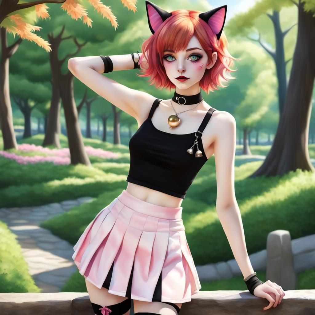 Calico Cat-Girl in Burton-esque Anime Style