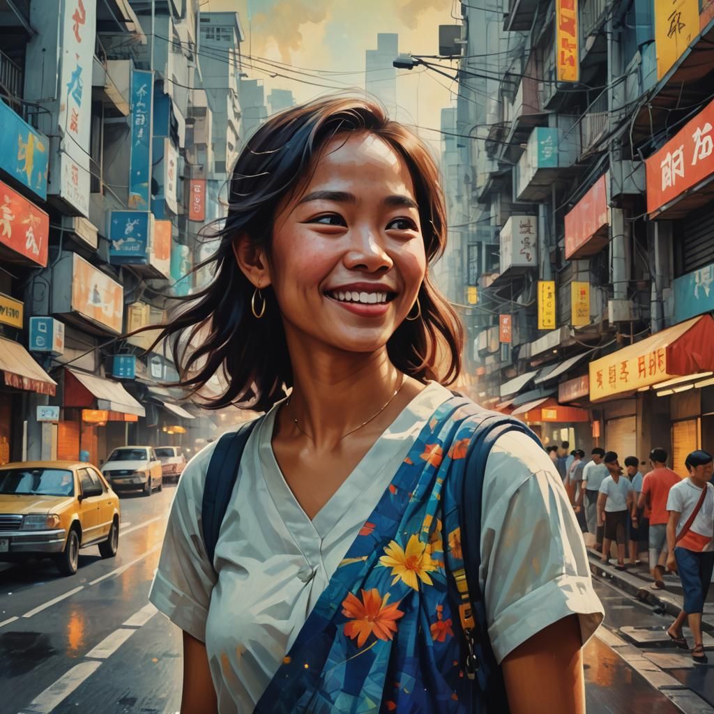 Filipina Portrait in Manila: Digital Mixed Media Art