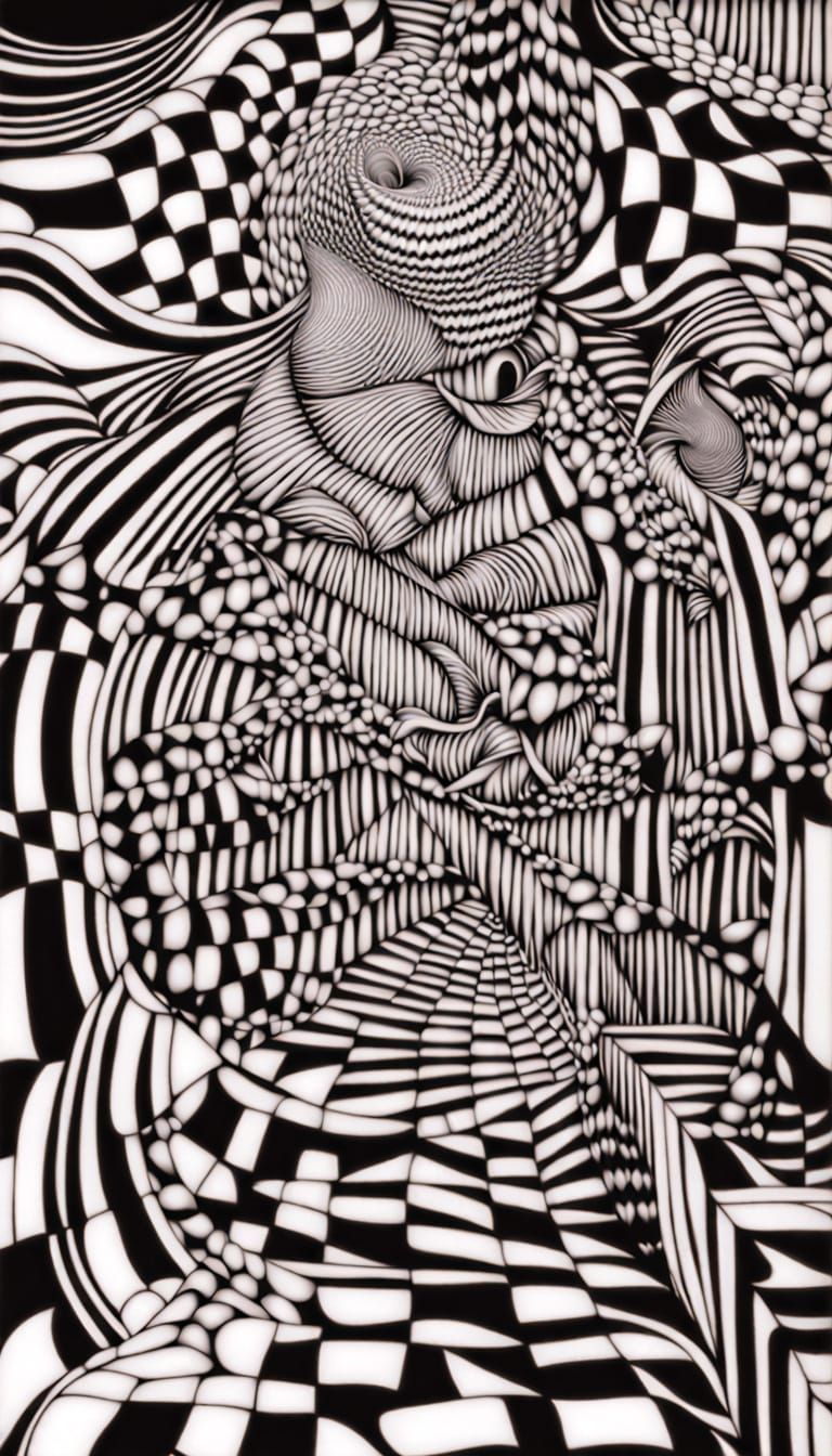 Optical Art Geometry in M.C. Escher Style