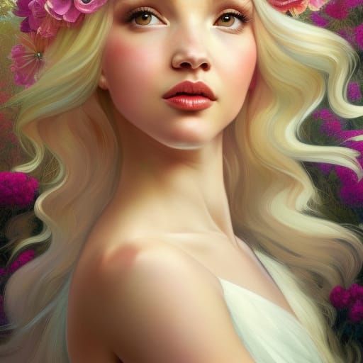 Flower Princess Portrait in Hyperdetailed Digital Art Style