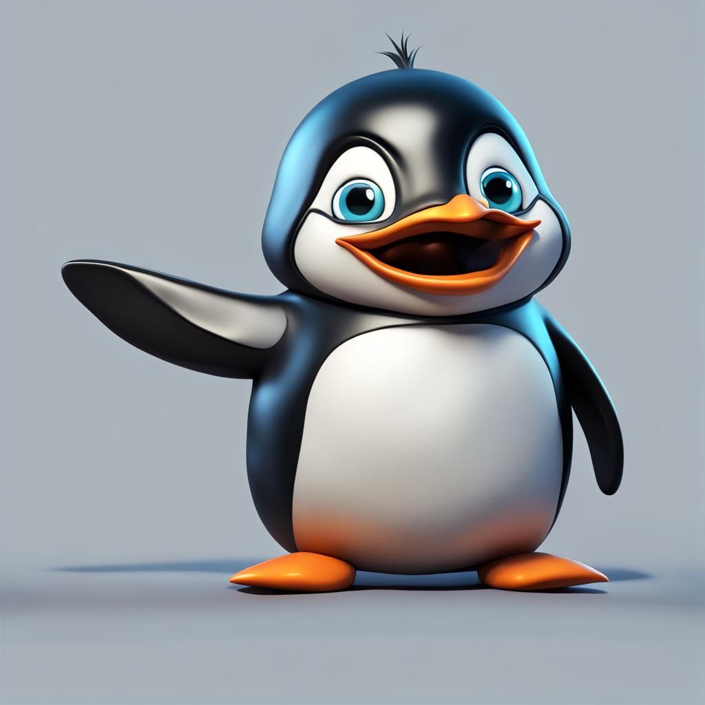 Cartoon Penguin with Open Mouth, Detailed Digital Art