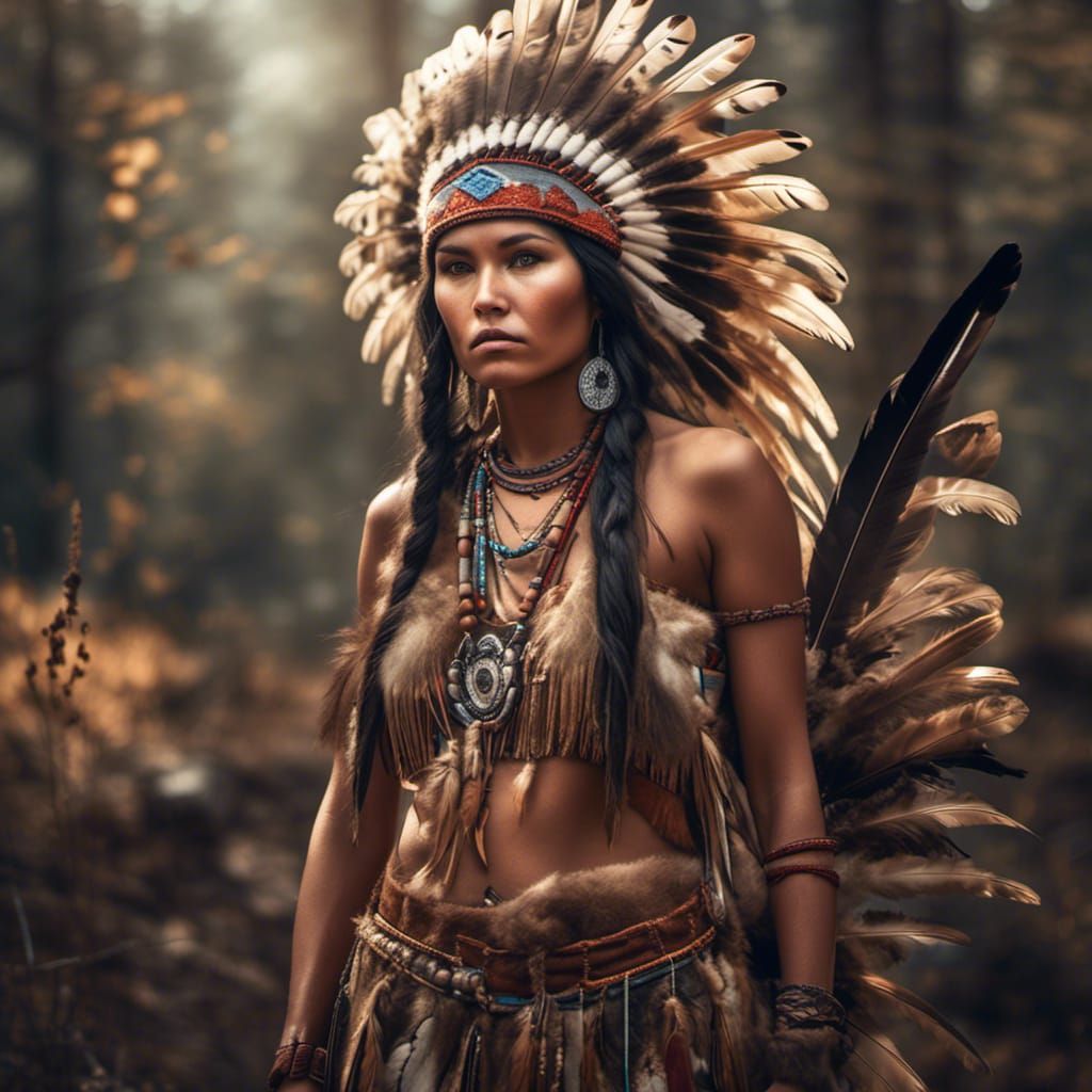 Hyperreal Portrait of Native American Woman as Pocahontas