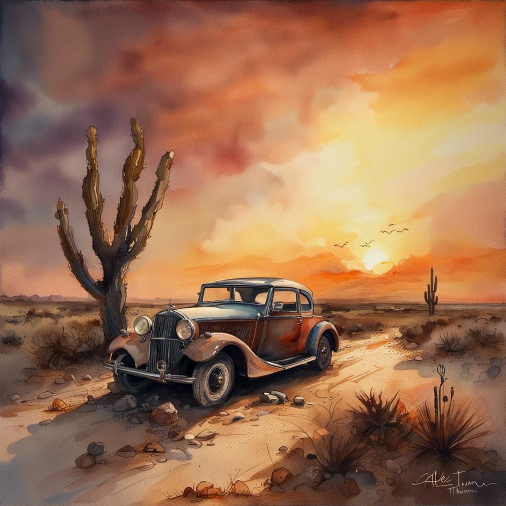 Desert Breakdown: Watercolor Sunset Serenity