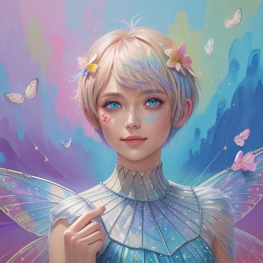 Macro Photo of a Fairy with Rainbow Flowers