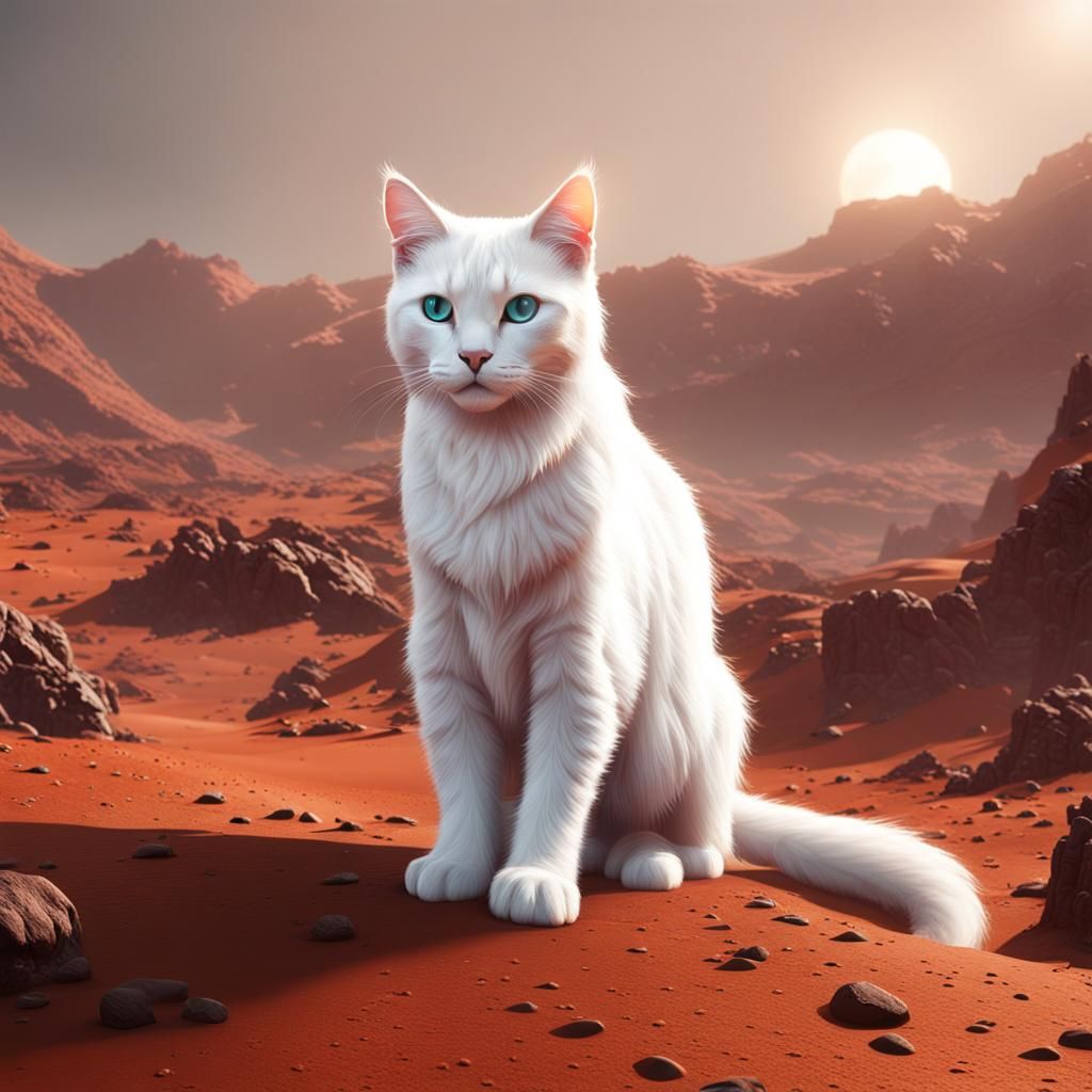White Cat on Mars: Detailed Matte Painting