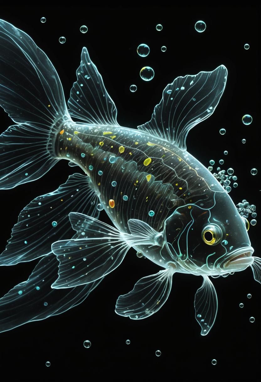 Bioluminescent Fish in Clear Fish: Wide Angle Drawing