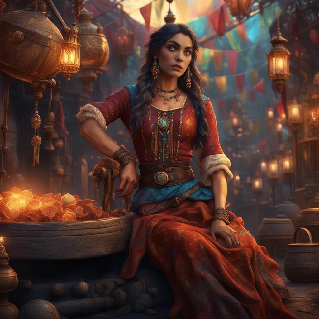 Beautiful Young Gypsy Woman, Detailed Digital Painting