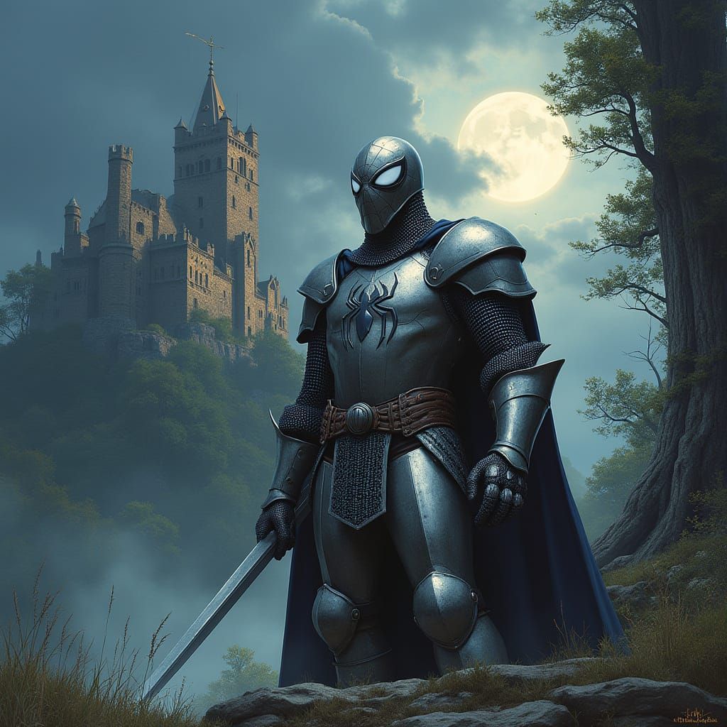 Spider-Man as Medieval Knight Guarding Castle