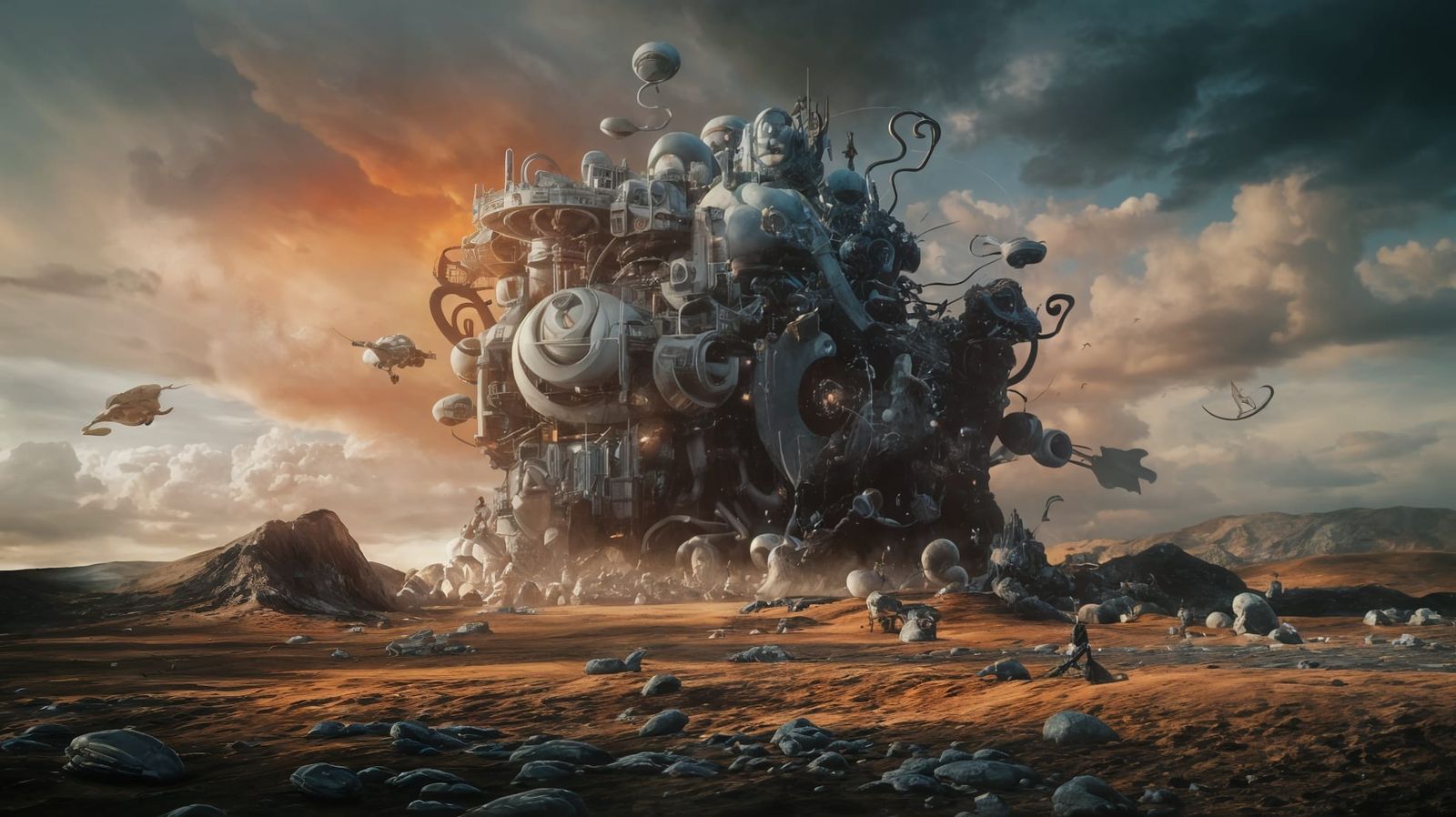 Vast Alien Recycling Factory in Beksinski Style