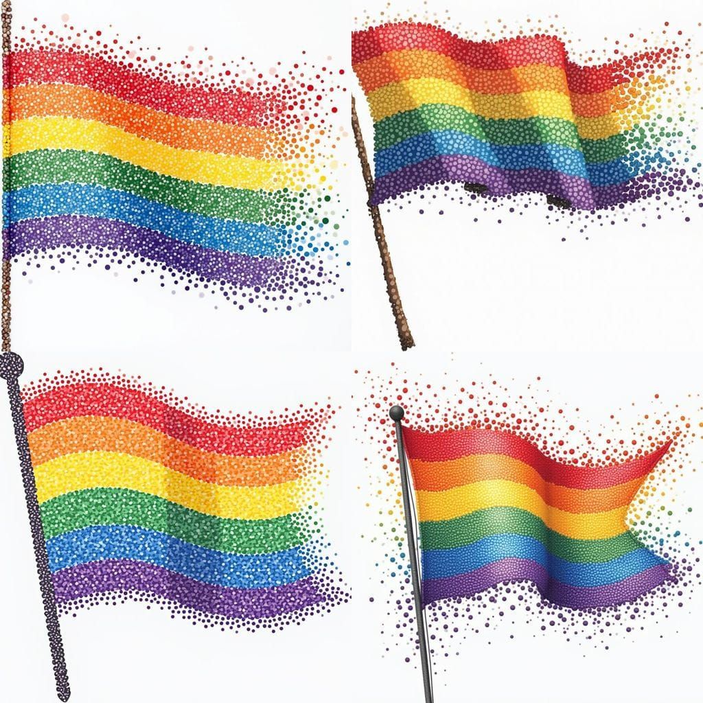 Pointillist Rainbow Queer Flag in Motion
