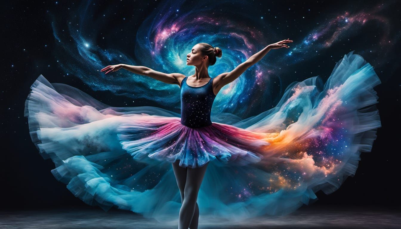 Ballerina's Cosmic Dance of Galaxy and Stardust