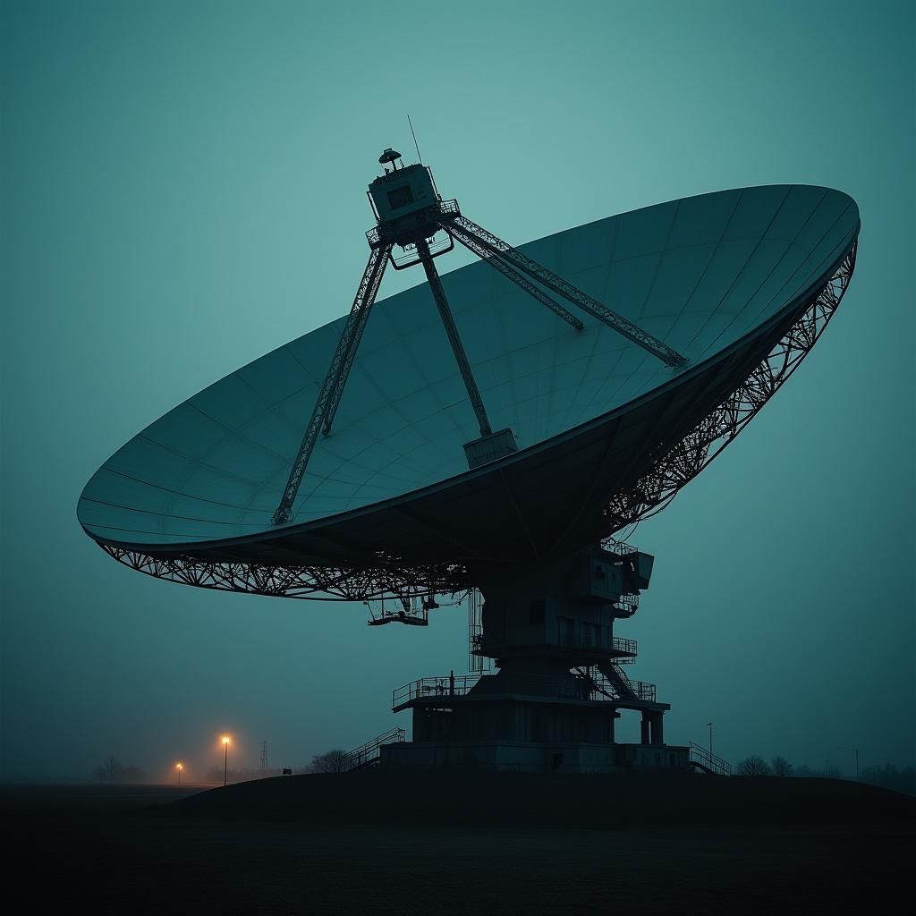 Cinematic Satellite Dish in 35mm Film Style