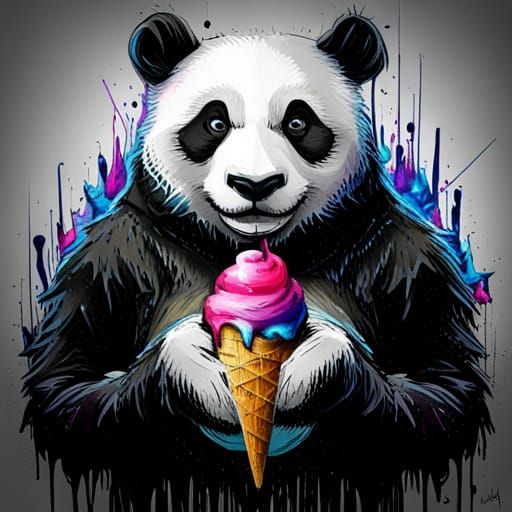 Sad Panda Dropped Ice Cream in Graffiti Art