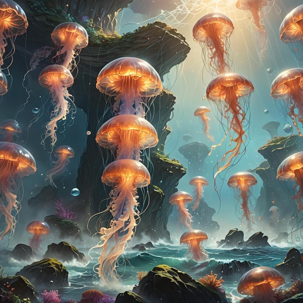 Bioluminescent Ocean Square in Fantasy Concept Art