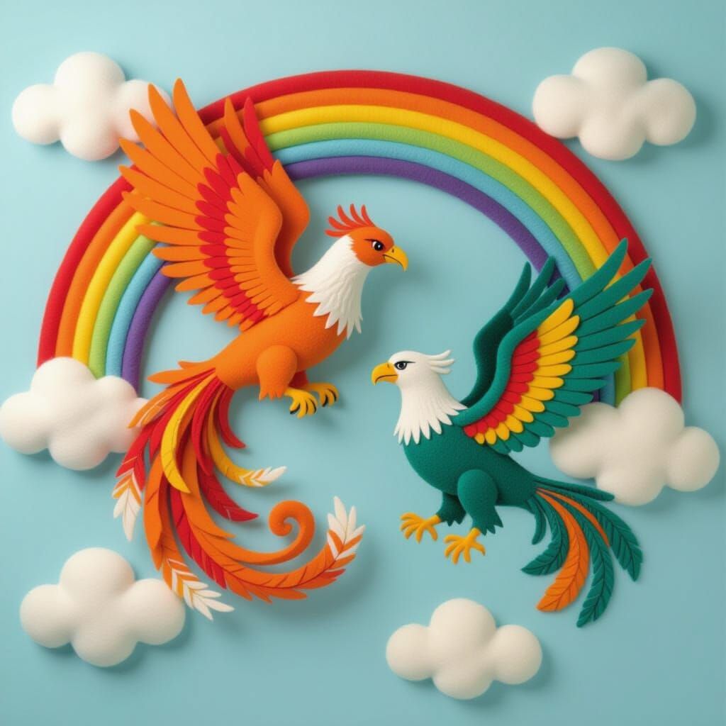 Phoenix and Griffin Flight in Felted Friends Style