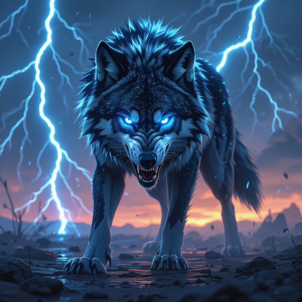 Fierce Wolf with Glowing Eyes in Dark Fantasy Style