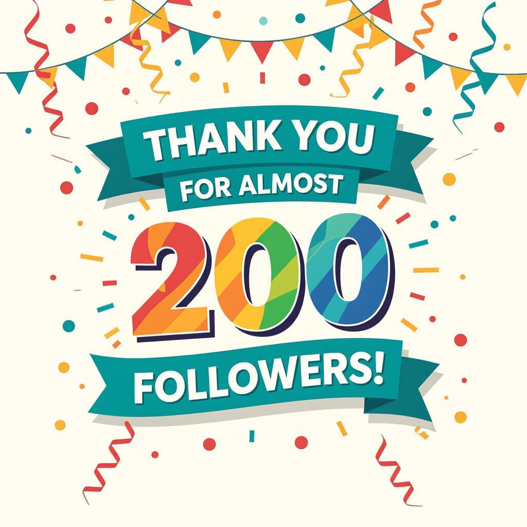 Vibrant Graphic Banner Celebrates Nearly 200 Followers