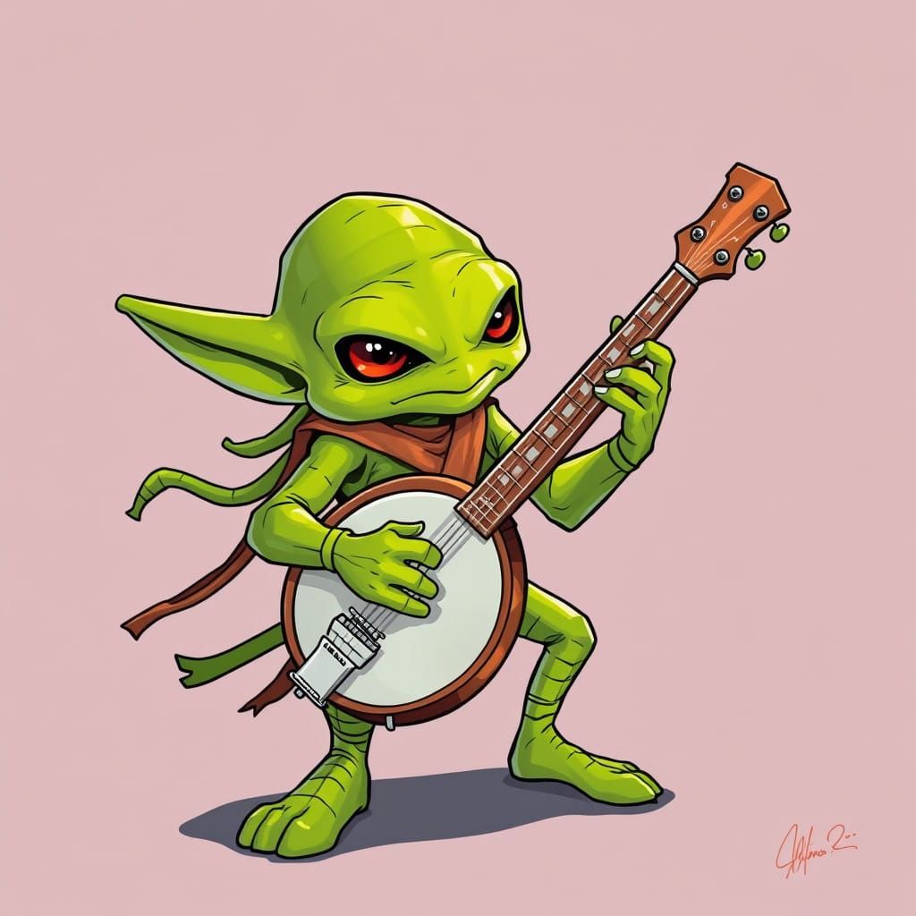 Turtle-Shaped Alien Rockstar in a Cartoon World