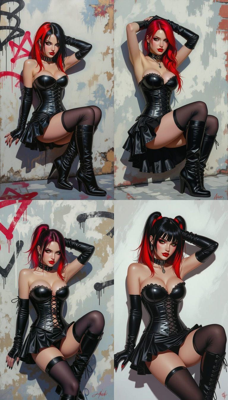 Woman in Leather Outfit: Graffiti Street Art