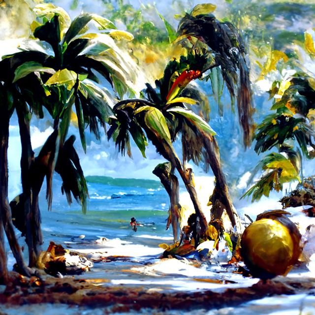 Tropical Beach Oil Painting in Realistic Style
