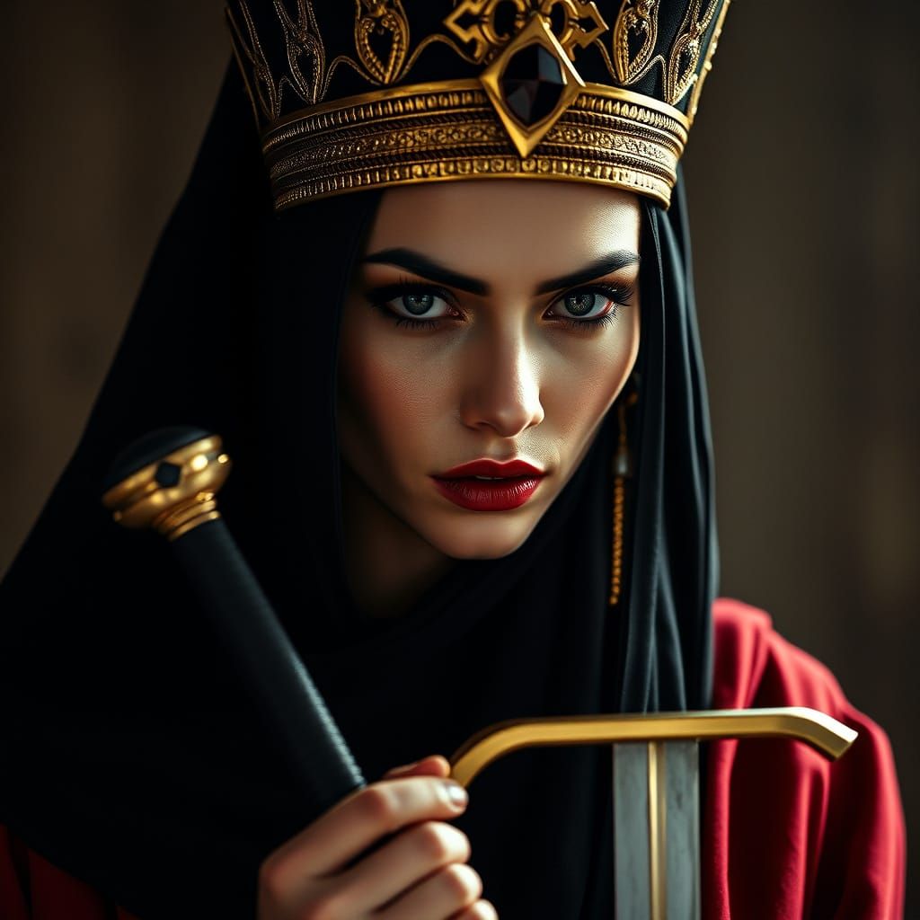 Majestic Black Queen of Egypt with Golden Crown and Scarlet ...