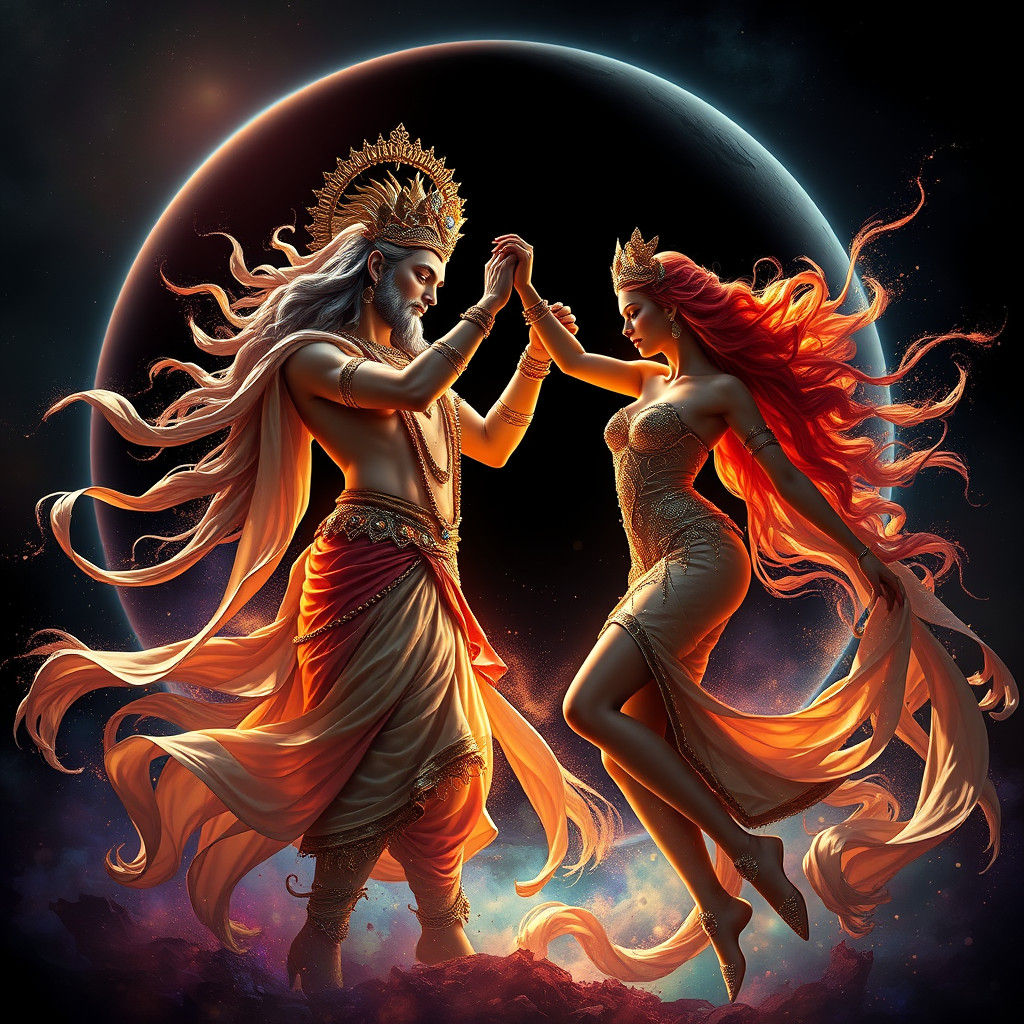 Celestial Dance of God and Goddess in Space